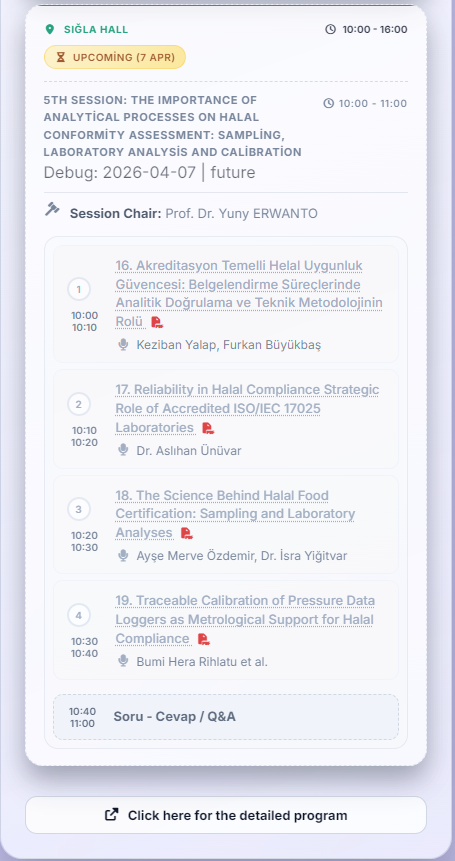 Upcoming sessions list